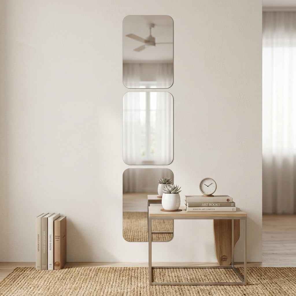 Self-Adhesive Wall Mirror Stickers – Break-Resistant Acrylic-Style Mirror Tiles in Oval & Rectangle for Bathroom, Bedroom & Living Room