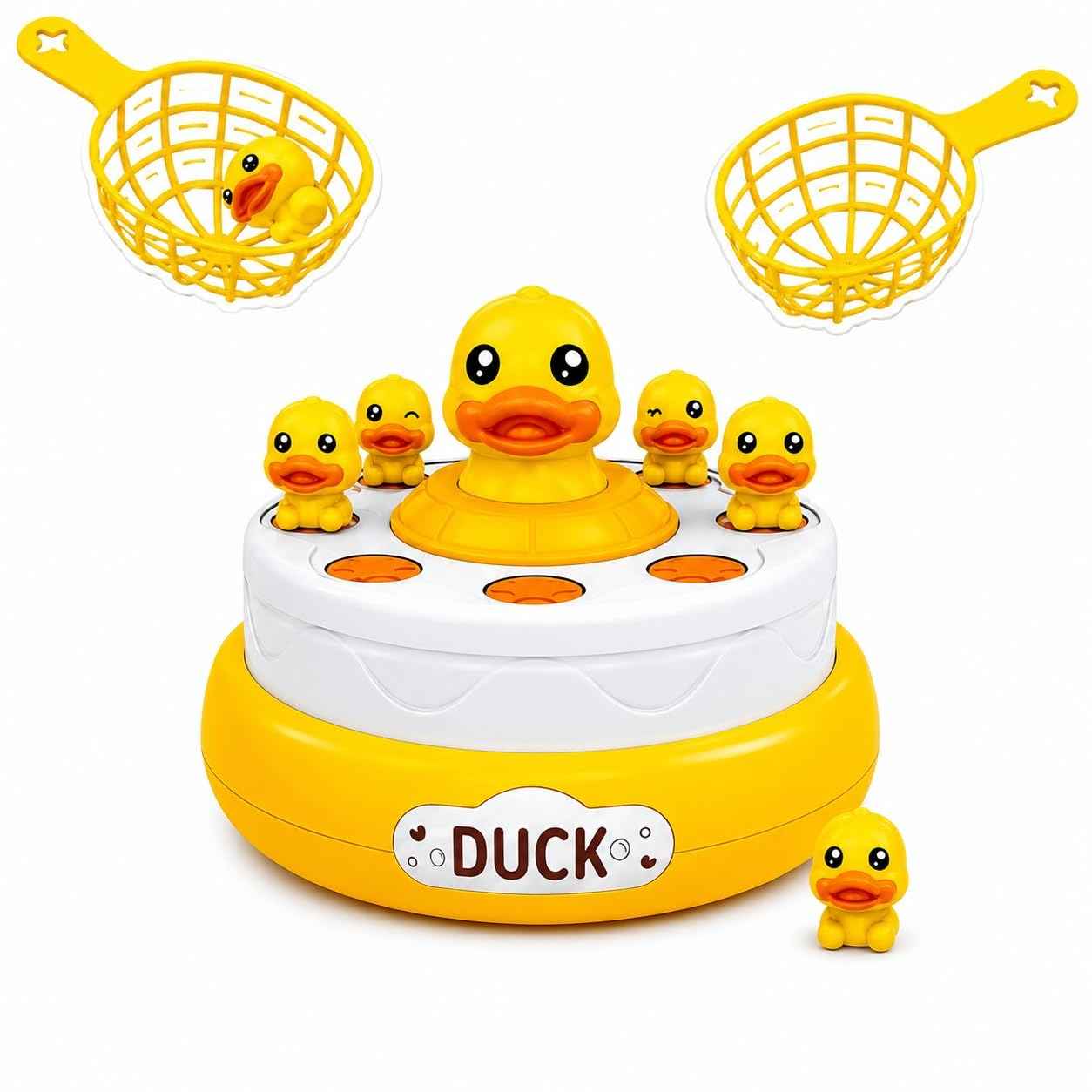 Duck Rotating Game for Kids – Interactive Duck Catching Game with 2 Nets, Rotating Pond & Mini Duck Figures for Family Fun & Hand-Eye Coordination