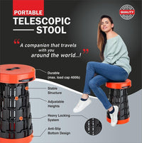 Telescopic Folding Stool GW-TS17 4"–17" Adjustable – Portable Collapsible Stool with 5 Height Settings, Disc-Fold Design & Backpack-Friendly Build for Camping, Trekking, Car & Home