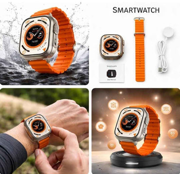 T800 Ultra Smart Watch – 1.99 Inch Bluetooth Calling Smartwatch with Heart Rate, Sleep & Sport Modes, IP67 Water Resistant (Orange Strap)