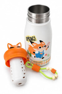 Kids Water Bottle Animal Design-500ml – Cute Fox Stainless Steel Insulated Flask with Straw, Infuser & Carry Strap