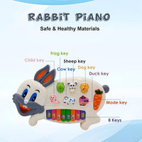 Musical Rabbit Piano Toy for Kids – 8 Colourful Big Keys Rabbit Keyboard with 3 Play Modes, Animal Sounds & Flashing Lights for Toddlers 1-5 Years