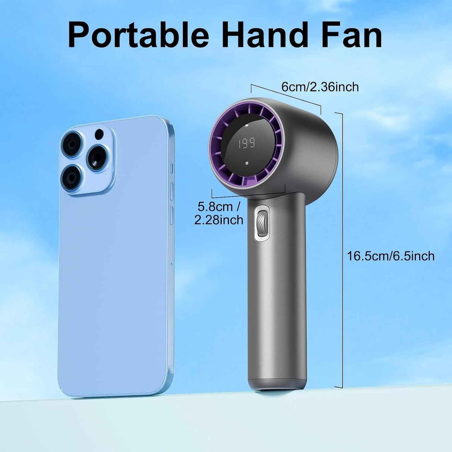Handheld High-Speed Fan F1 – 3500mAh Rechargeable Mini Fan with Digital Display for Travel & Outdoor