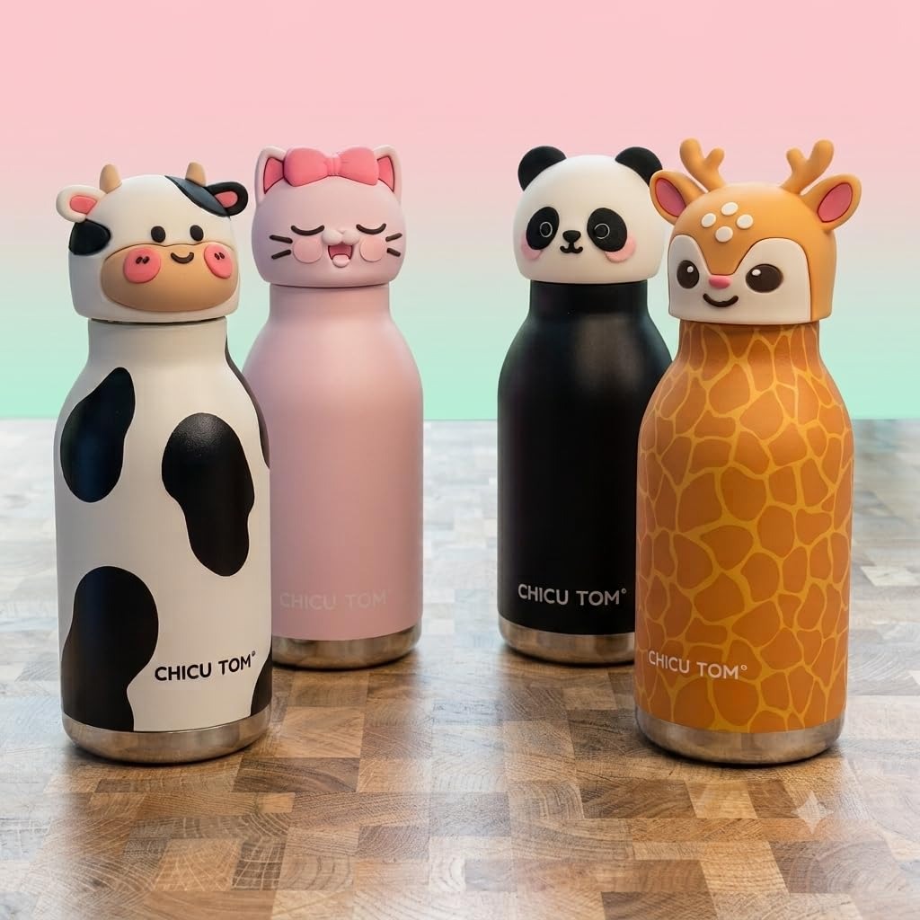 ChicuTom 3D Animal Stainless Steel Water Bottle 480ML – Leak-Resistant Reusable Bottle for Kids & Adults, School, Sports & Travel