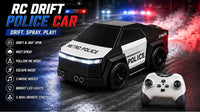 Police RC Drift Cyber Car Toy For Kids – Rechargeable Mini Drift Stunt Car with Spray Mist, LED Lights, Music, Follow & Escape Modes, 360° Spin for Boys & Girls 3+