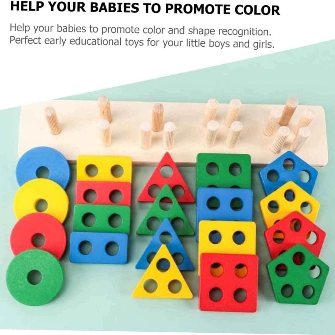 Geometric Sleeve Column – Wooden Shape & Colour Sorting Stacking Toy for Toddlers, Montessori-Style Fine Motor Learning Set