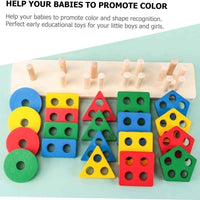 Geometric Sleeve Column – Wooden Shape & Colour Sorting Stacking Toy for Toddlers, Montessori-Style Fine Motor Learning Set
