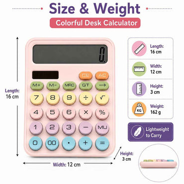 SIWRP Calculator 12-Digit Desk Calculator – Pink Colorful Design with Large Display, Easy-Press Keys & Compact Body for School, Office & Shop