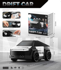 Police RC Drift Cyber Car Toy For Kids – Rechargeable Mini Drift Stunt Car with Spray Mist, LED Lights, Music, Follow & Escape Modes, 360° Spin for Boys & Girls 3+