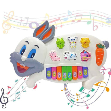 Musical Rabbit Piano Toy for Kids – 8 Colourful Big Keys Rabbit Keyboard with 3 Play Modes, Animal Sounds & Flashing Lights for Toddlers 1-5 Years