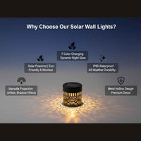 Solar Atmosphere Wall Lamp – Mandala Outdoor Solar Light with USB Cable, 1200mAh & Auto Dusk Glow for Garden, Fence & Deck (Black)