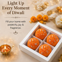 Motichur Ladoo Decorative Candle Set Pack of 4 – Traditional Indian Sweet-Shaped Festive Candles for Diwali, Pooja & Home Decor
