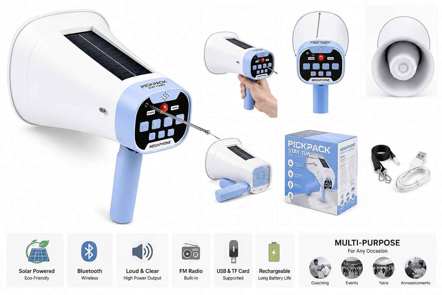 Wireless Solar Megaphone With FM Radio & Antenna