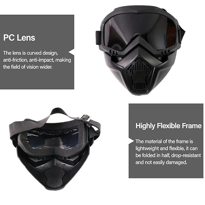 Motorcycle Face Mask For Men with Goggles – Windproof Off-Road Riding Goggles with Dust Mask, UV-Protective Lens & Adjustable Strap for Bike & Cycling