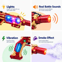 Battle Blaster Gun For Kids – Battery Operated Toy Blaster with Light, Sound, Vibration & Smoke Effect for Ages 3+ (Red & Gold)