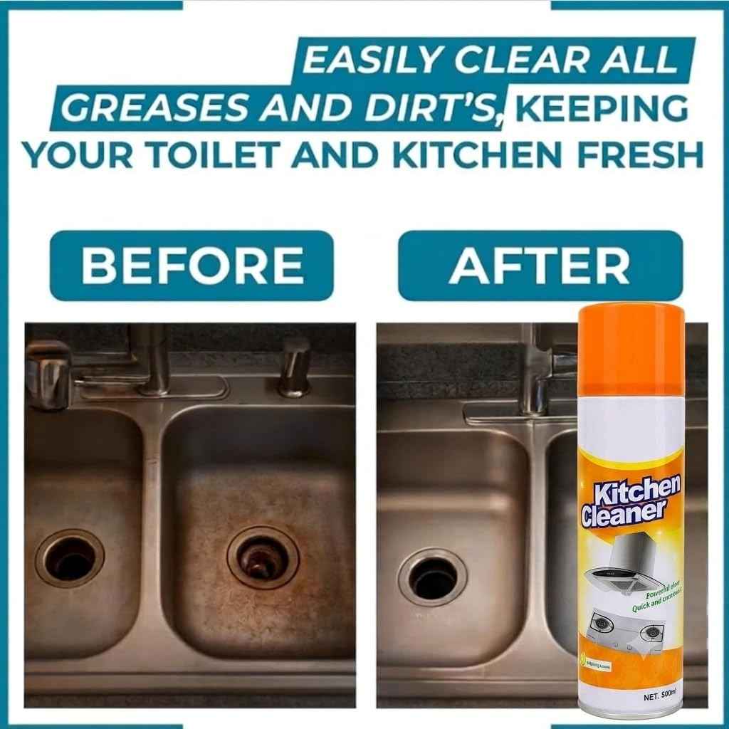 Kitchen Foam Cleaner Spray 500ml – Heavy-Duty Grease & Stain Remover for Chimney, Exhaust Fan, Gas Stove, Oven & Tiles with Lemon Fresh Finish