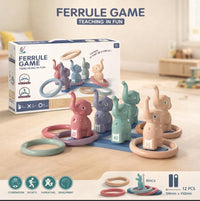 Ferrule Game Teaching In Fun For Kids – Elephant Ring Toss Game Set with 5 Pastel Elephants & 5 Rings for Indoor & Outdoor Play, Ages 3+