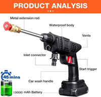 Cordless High-Pressure Washer 48V – Dual Battery Rechargeable Car Washer Gun with Adjustable Nozzle for Car, Bike, Patio & Home Cleaning