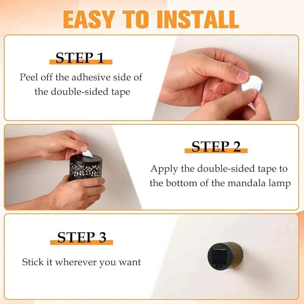 Solar Atmosphere Wall Lamp – Mandala Outdoor Solar Light with USB Cable, 1200mAh & Auto Dusk Glow for Garden, Fence & Deck (Black)