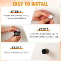 Solar Atmosphere Wall Lamp – Mandala Outdoor Solar Light with USB Cable, 1200mAh & Auto Dusk Glow for Garden, Fence & Deck (Black)