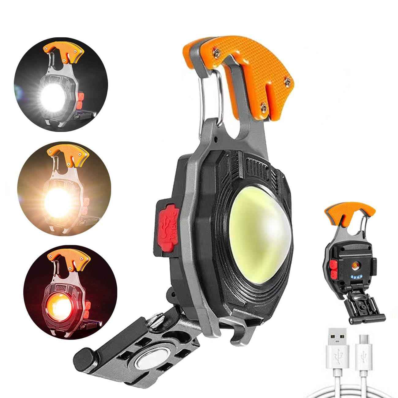 LED Key Chain Light – Rechargeable COB Mini Flashlight with 7 Modes, Magnet, Screwdriver, Bottle Opener & Seat Belt Cutter, Type-C Emergency Torch