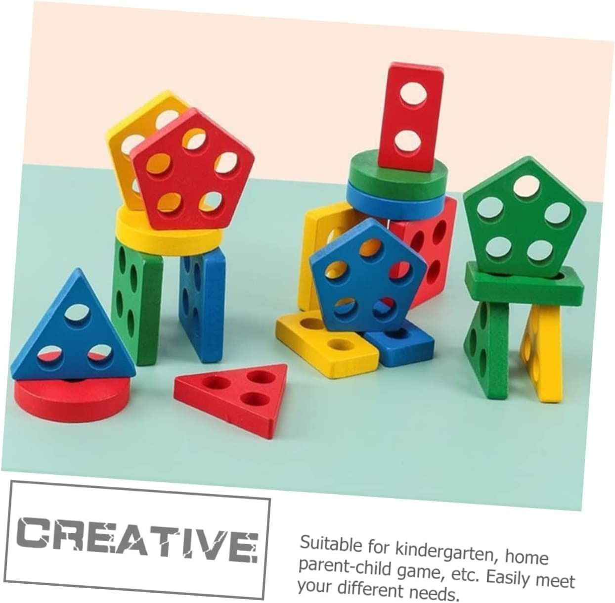 Geometric Sleeve Column – Wooden Shape & Colour Sorting Stacking Toy for Toddlers, Montessori-Style Fine Motor Learning Set