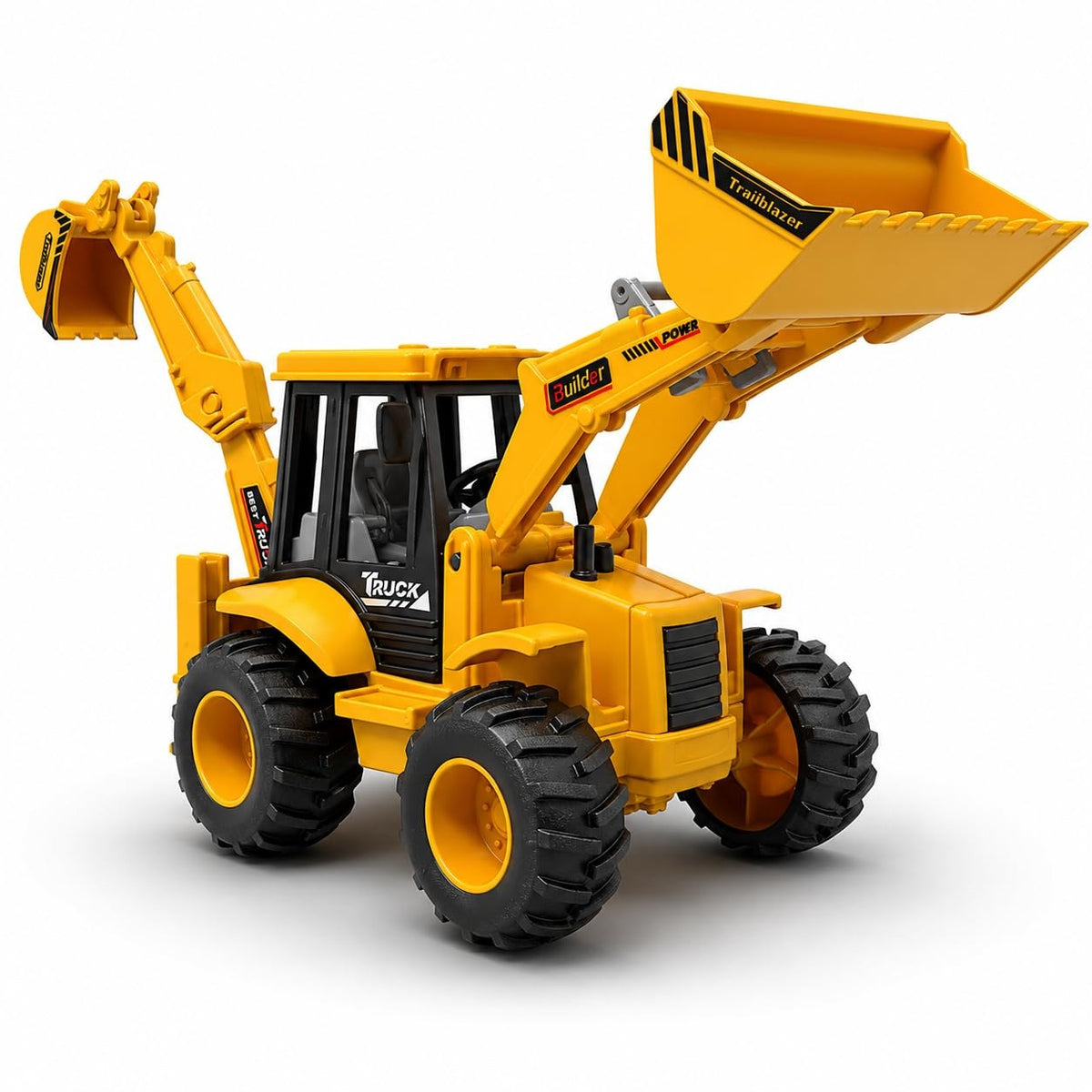 Friction JCB Toy For Kids 3+ Ages – 2-in-1 Bulldozer & Excavator Construction Truck with 180° Rotatable Shovel, Big Rubber Wheels & Push-and-Go Action (Yellow & Black)