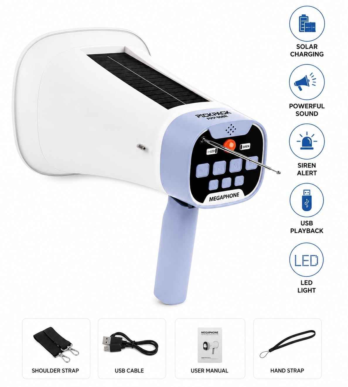 Wireless Solar Megaphone With FM Radio & Antenna