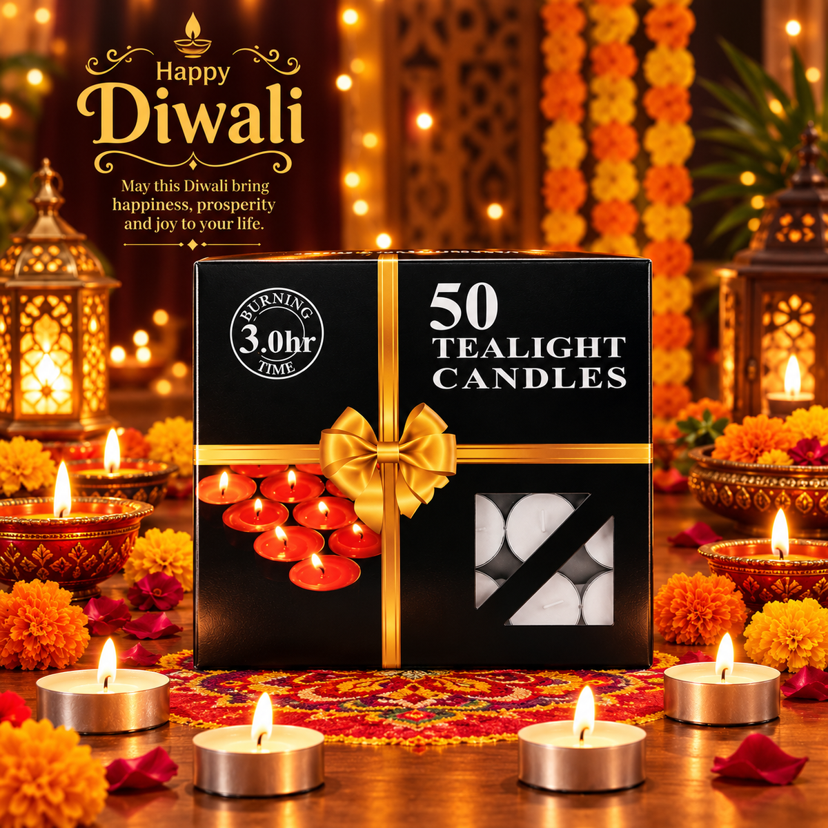 Tealight Candles, Pack of 50, White, 3 Hour Burn Time – Unscented, Dripless Aluminium Cup Tea Lights for Diwali Decor, Weddings & Gifting