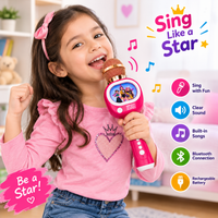 K-Pop Demon Hunters Wireless Karaoke Microphone – Bluetooth Mic with Built-in Speaker, LED Lights & Voice Effects for Kids 3+ (Charging Cable Included)