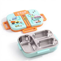 Lax Son SUS 304 Stainless Steel Lunch Box for Kids – 3 Compartment Leak-Resistant Clip-Lock Bento Tiffin with Side Handles, BPA-Free Body for School & Travel