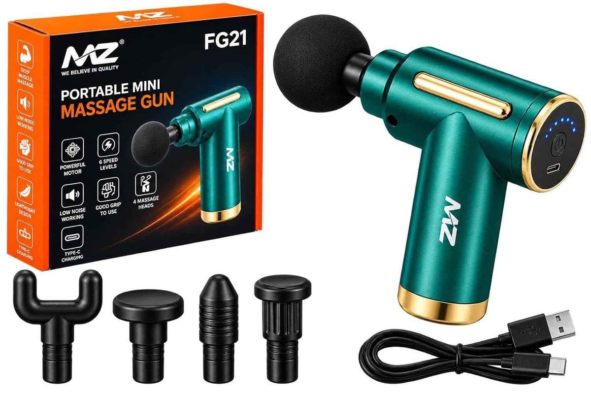 Deep Tissue Massage Gun FG21 – Cordless Percussion Muscle Massager with 7 Heads, 6 Speed Levels & Dual Rechargeable Battery for Back, Neck, Shoulders & Legs