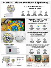 Electric Glass Mosaic Kapoor Dani – Plug-In Camphor Diffuser, Aroma Oil Burner & Night Lamp