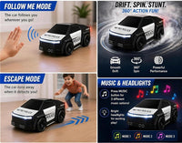 Police RC Drift Cyber Car Toy For Kids – Rechargeable Mini Drift Stunt Car with Spray Mist, LED Lights, Music, Follow & Escape Modes, 360° Spin for Boys & Girls 3+