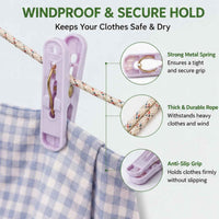 Cloth Drying 5 mtr Rope with 12 Clips – Wind-Resistant Heavy Duty Clothesline with Plastic Pegs for Balcony, Bathroom, Home & Travel