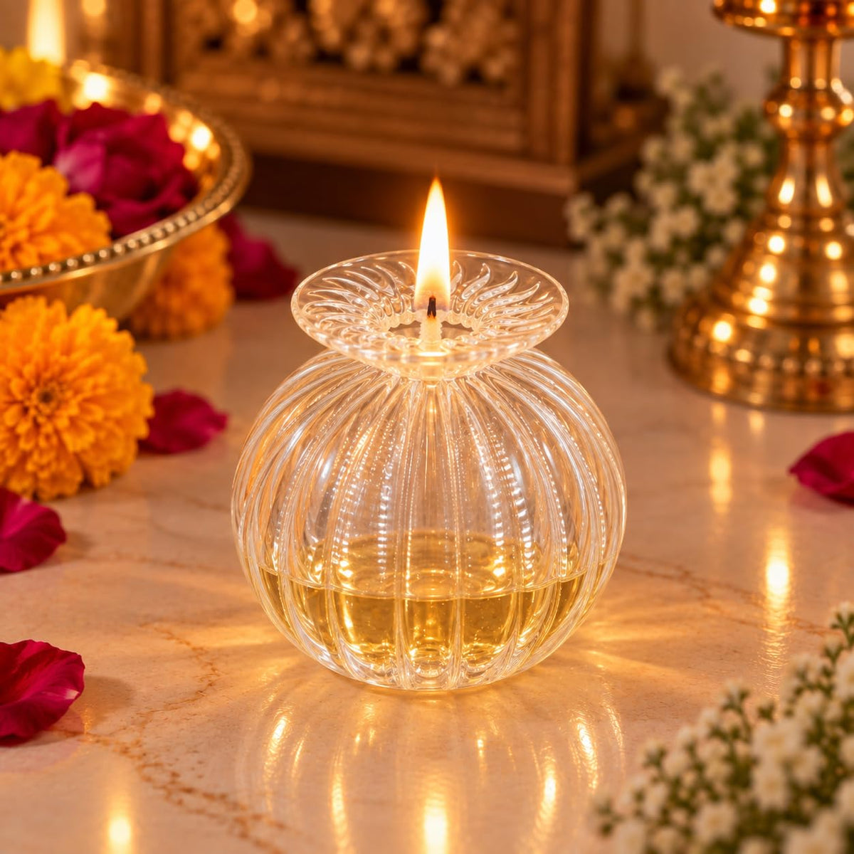 Modak Shape Diya, Diwali Decoration for Home – Transparent Borosilicate Glass Oil Diya