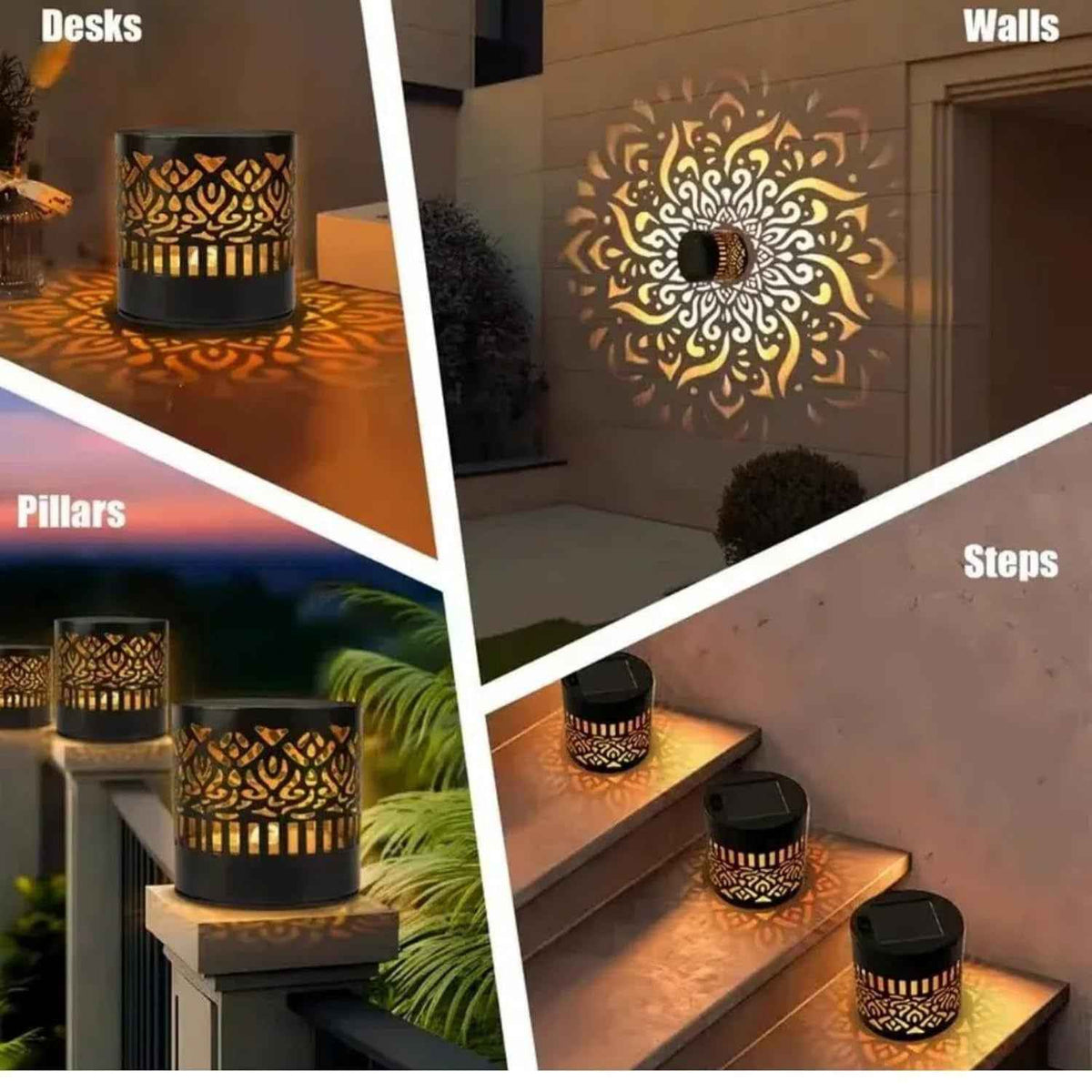 Solar Atmosphere Wall Lamp – Mandala Outdoor Solar Light with USB Cable, 1200mAh & Auto Dusk Glow for Garden, Fence & Deck (Black)