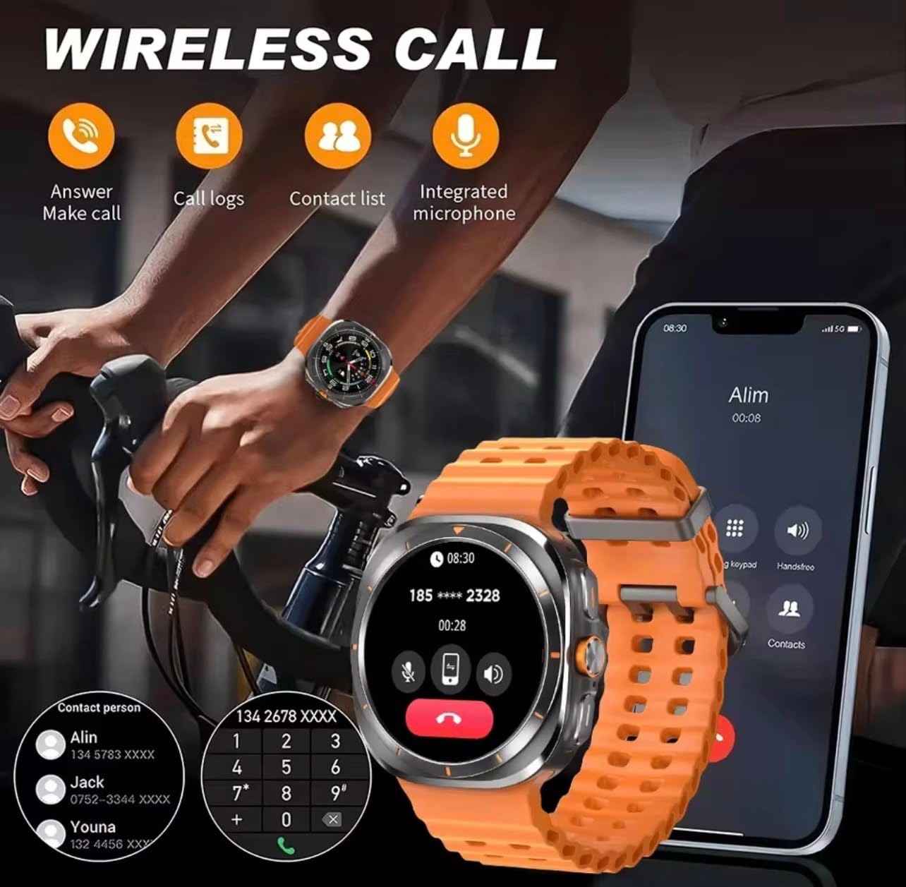 Smart Watch Ultra 1.46" HD Display – Bluetooth Calling Smartwatch with Heart Rate, Sleep & GPS Sports Tracking, 7-Day Battery (Orange)