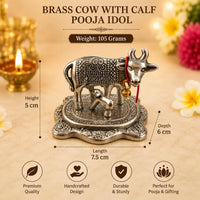 Decorative Metal Cow & Calf Idol – Kamdhenu Statue for Pooja Room, Home Décor & Office Desk | Vastu Showpiece for Diwali & Housewarming Gifting (Golden / Silver)