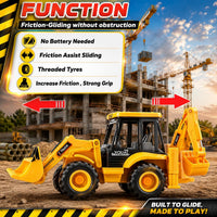 Friction JCB Toy For Kids 3+ Ages – 2-in-1 Bulldozer & Excavator Construction Truck with 180° Rotatable Shovel, Big Rubber Wheels & Push-and-Go Action (Yellow & Black)