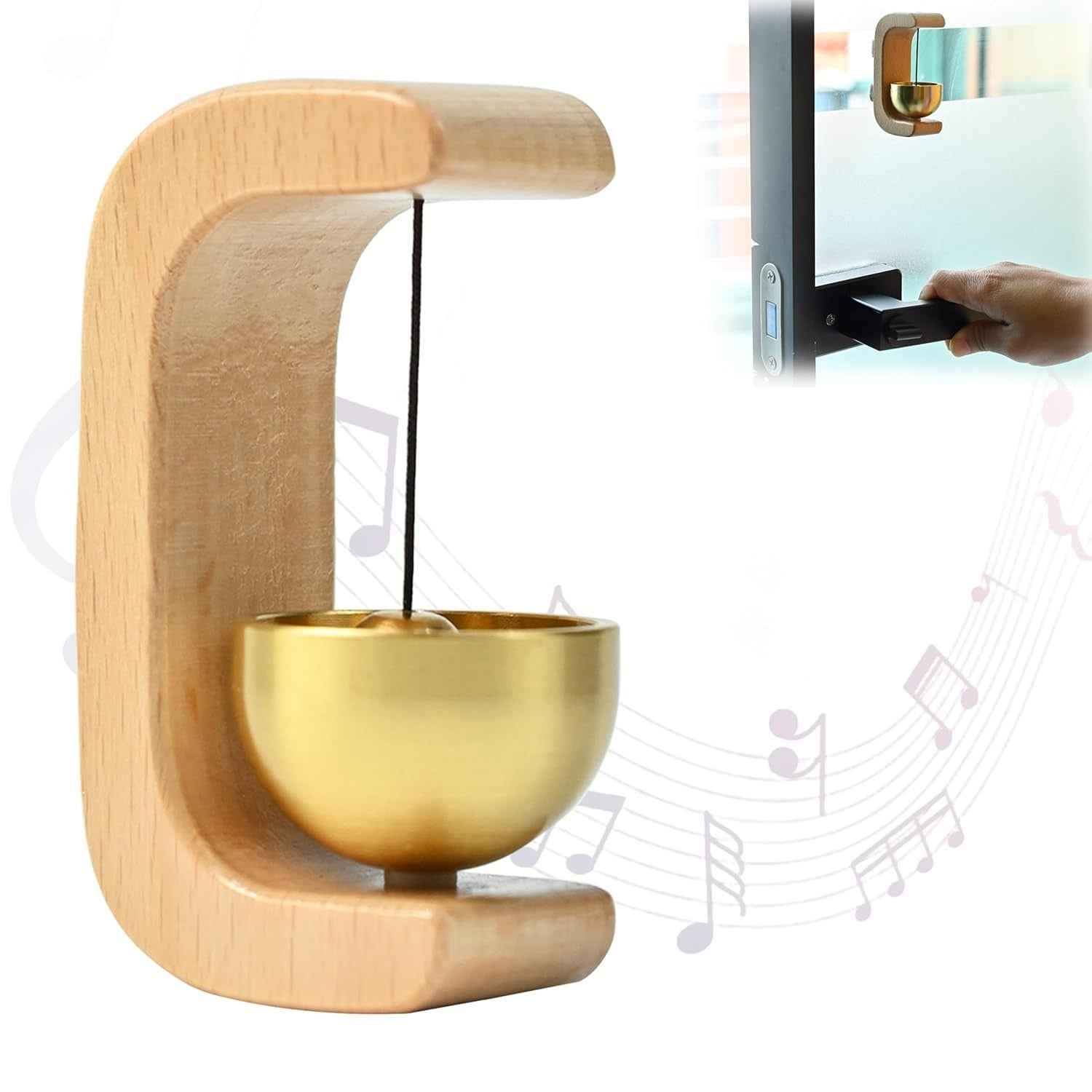 Wooden Brass Bell – Magnetic Door Bell & Beech Wood Wind Chime for Home Entrance, Fridge & Glass Doors (Housewarming Gift)