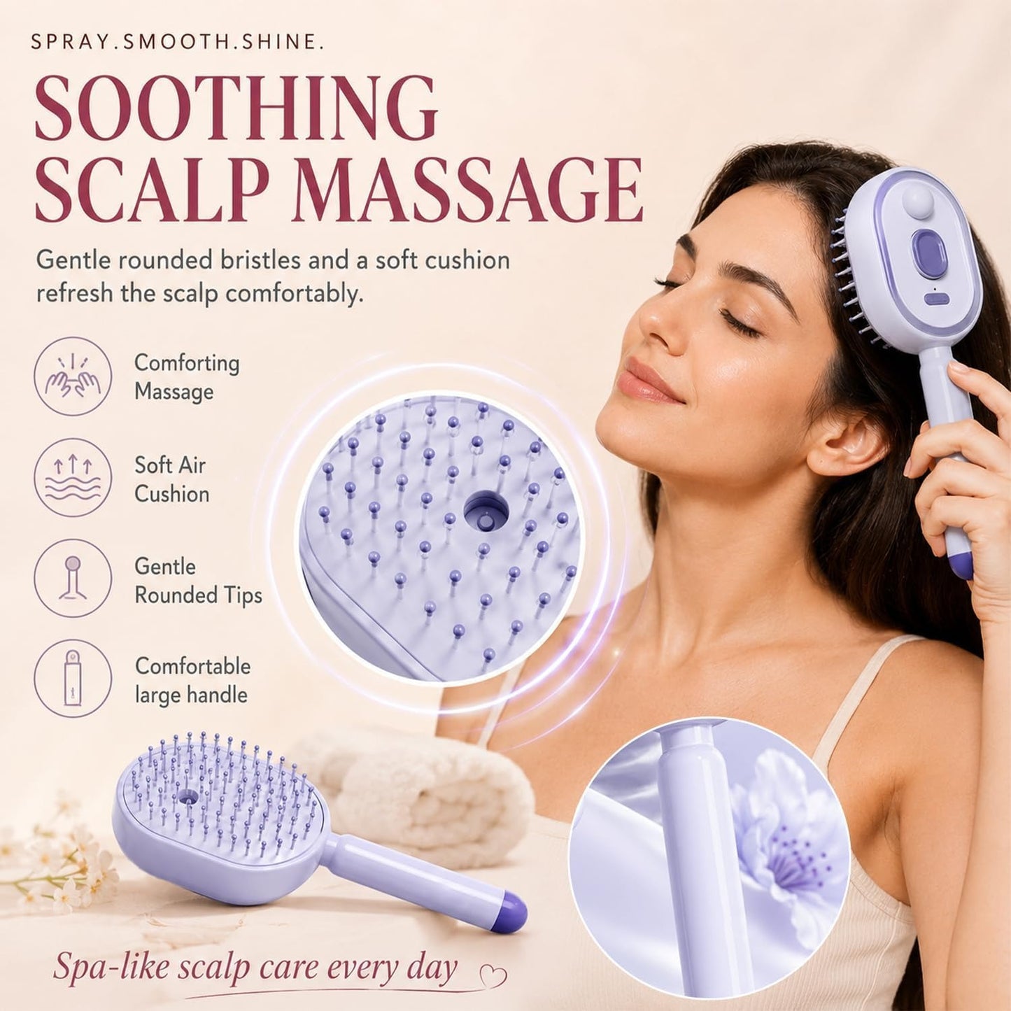 ASW Electric Spray Retractable Air Cushion Comb L1 – 3-in-1 Rechargeable Mist Hair Brush with Self-Cleaning Bristles, Anti-Static Detangling & Scalp Massage for All Hair Types