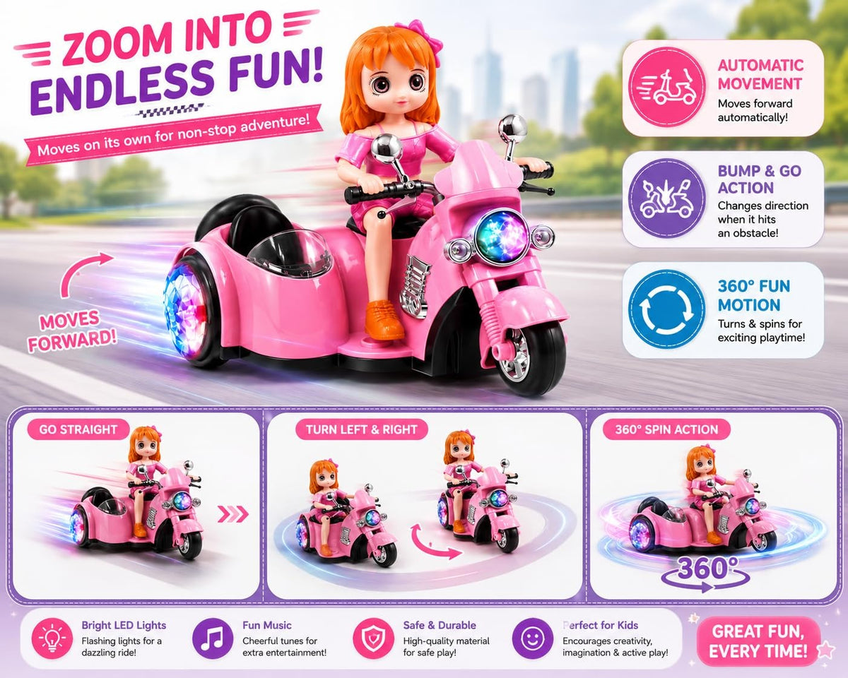 Dynamic Girls Toy For Kids – Dancing Girl Scooter with Lights, Music & 360° Bump-and-Go Action