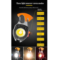 LED Key Chain Light – Rechargeable COB Mini Flashlight with 7 Modes, Magnet, Screwdriver, Bottle Opener & Seat Belt Cutter, Type-C Emergency Torch