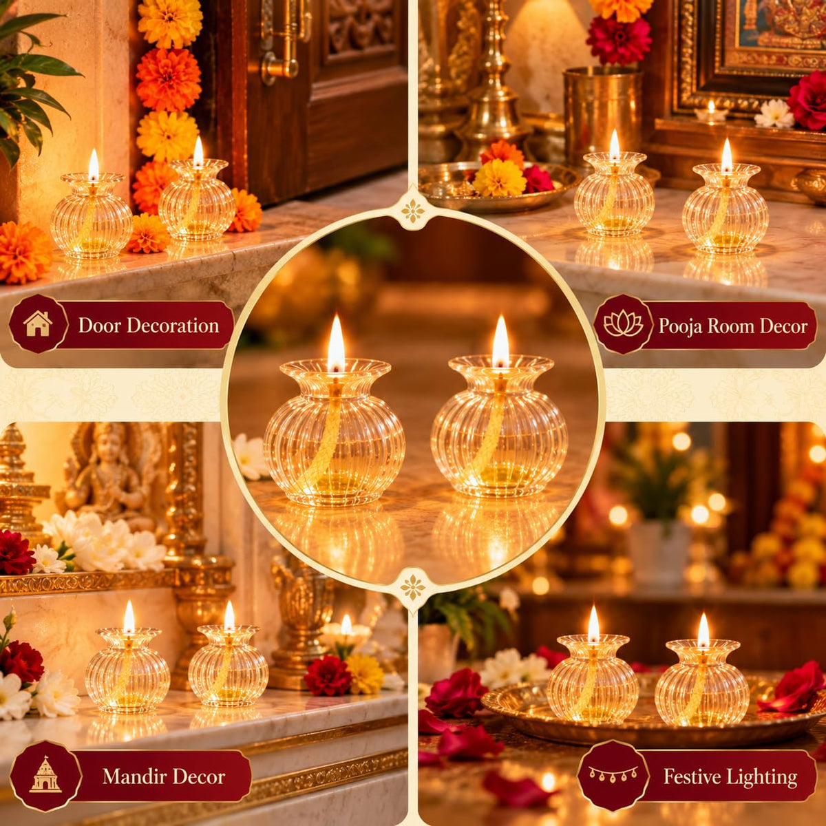 Modak Shape Diya, Diwali Decoration for Home – Transparent Borosilicate Glass Oil Diya