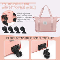 Foldable Travel Bag with Wheels – Expandable Duffle Bag with Smooth-Rolling Wheels, Zipper Closure & Adjustable Shoulder Strap, Water-Resistant Travel Duffel