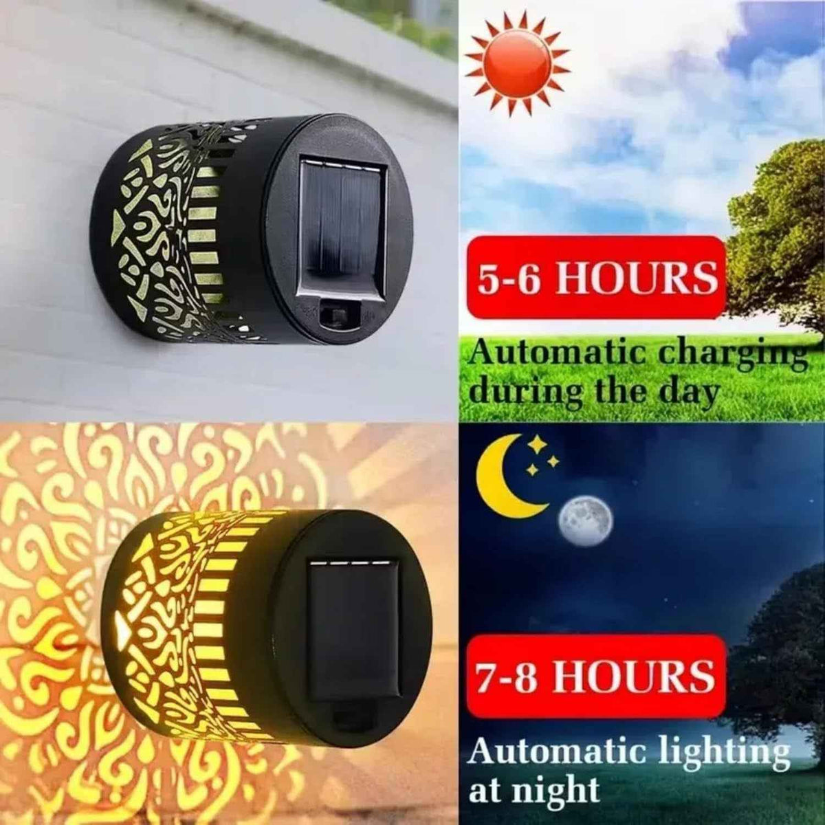 Solar Atmosphere Wall Lamp – Mandala Outdoor Solar Light with USB Cable, 1200mAh & Auto Dusk Glow for Garden, Fence & Deck (Black)