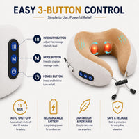 Neck Massage Pillow Cordless & Rechargeable – Shiatsu Neck & Shoulder Massager with Heat, 4 Deep-Kneading Nodes & 15-Min Auto Shut-Off for Home, Office, Car & Travel
