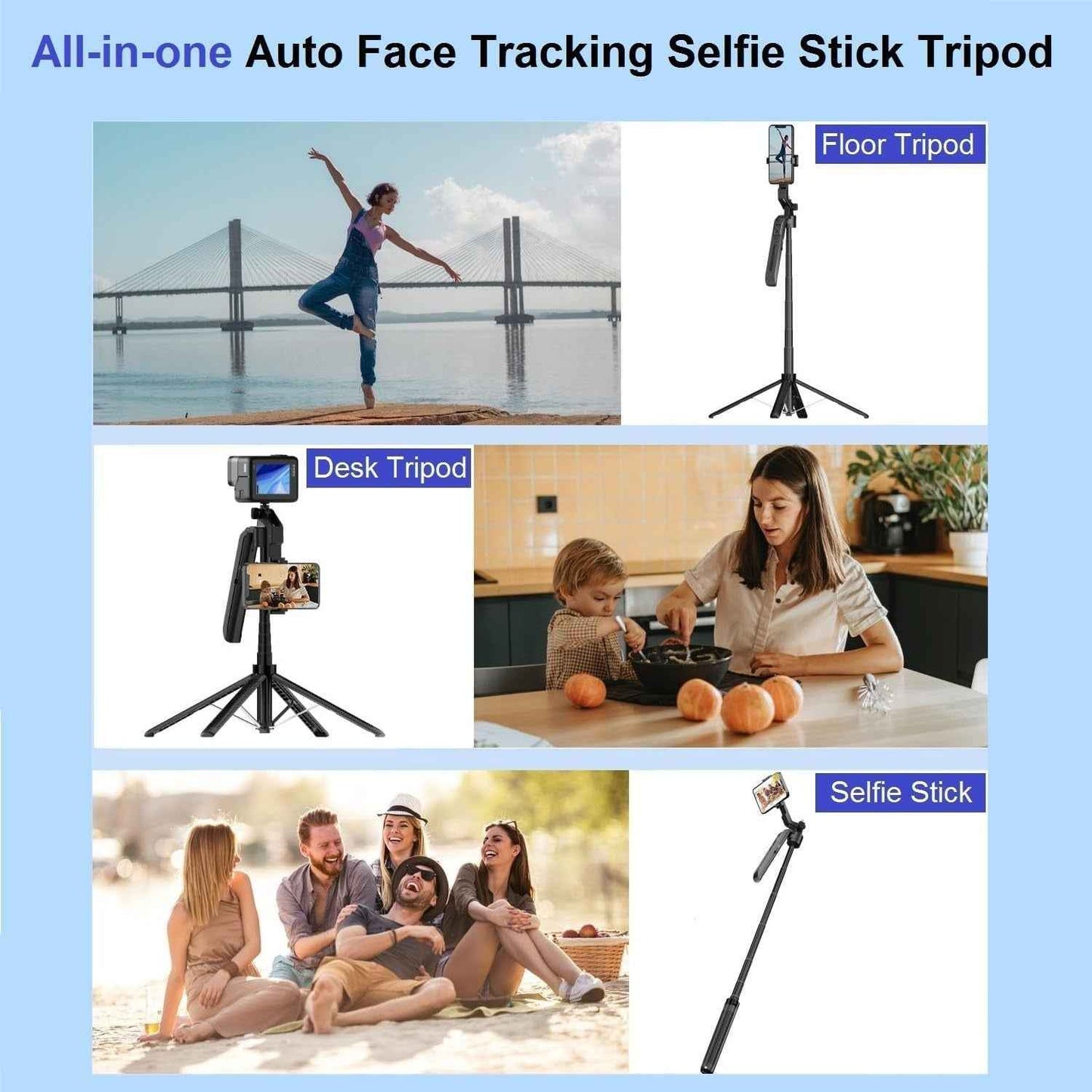 Y100 TK Gimbal 360 Degree Auto Face Tracking Tripod – AI Motion Tracking Selfie Stick with Remote & Gesture Control for Vlog, Live Stream & Video Recording