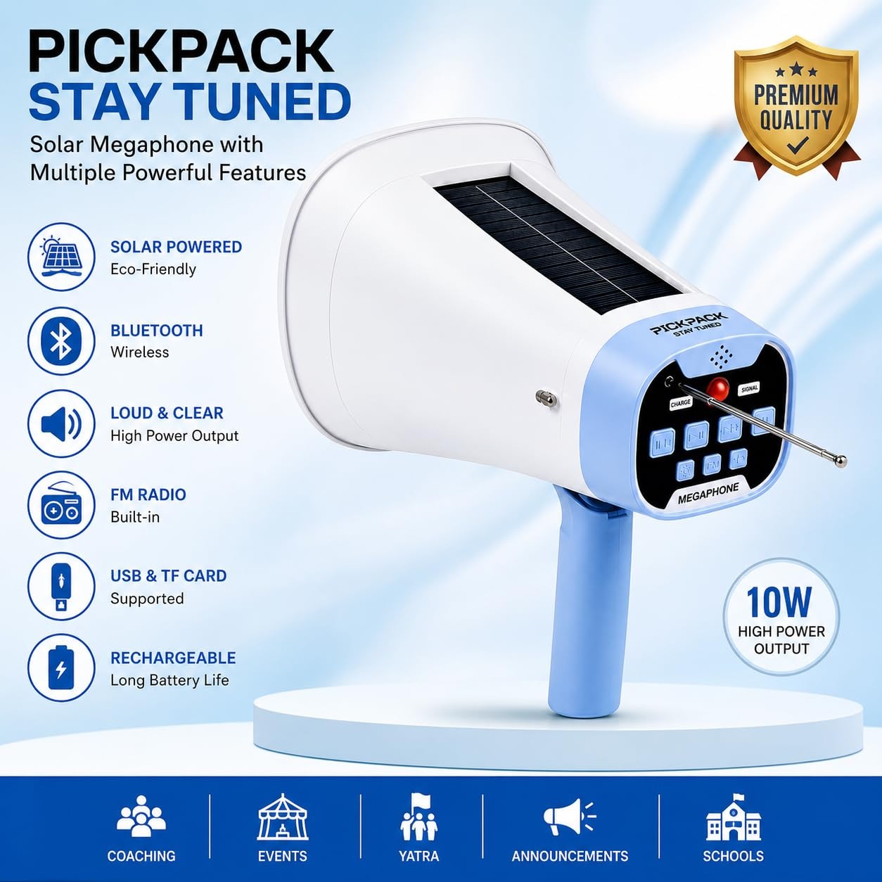 Wireless Solar Megaphone With FM Radio & Antenna
